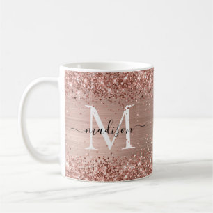 Rose Gold Glitzer Pinselmetall Monogram Script Kaffeetasse