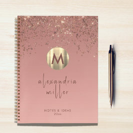 Rose Gold Glitzer Pinselmetall Monogram Script Notizbuch