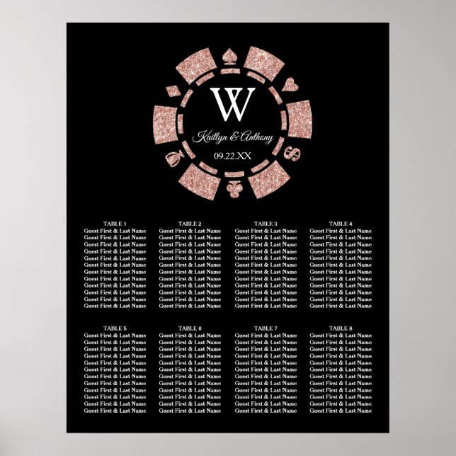 Rose Gold Glitzer Poker Chip Casino Hochzeit Poster (Vorne)