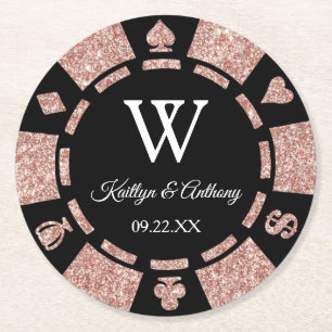 Rose Gold Glitzer Poker Chip Casino Hochzeit Runder Pappuntersetzer