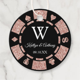 Rose Gold Glitzer Poker Chip Casino Hochzeitsfeier Geschenkanhänger