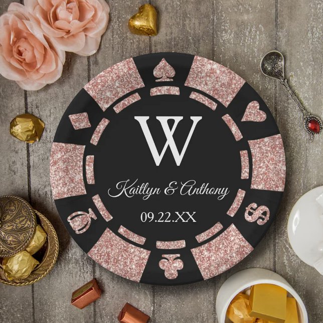 Rose Gold Glitzer Poker Chip Casino Hochzeitsfeier Pappteller (Von Creator hochgeladen)