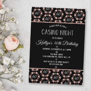 Rose Gold Glitzer Poker Chip Casino Night Party Einladung
