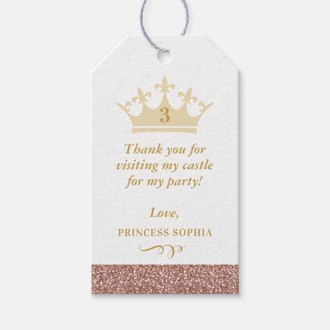 Rose Gold Glitzer Princess Crown Gevor Geschenkanhänger (Vorderseite)