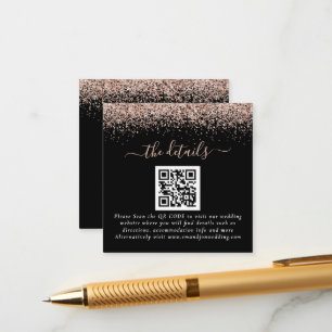 Rose Gold Glitzer QR Code Black Wedding Details Begleitkarte
