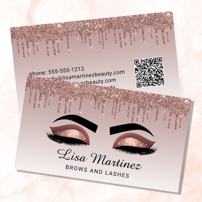 Rose Gold Glitzer QR Code Lash Brow Beauty Visitenkarte (Von Creator hochgeladen)