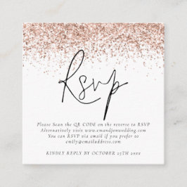 Rose Gold Glitzer QR Code Skript Hochzeit RSVP Begleitkarte