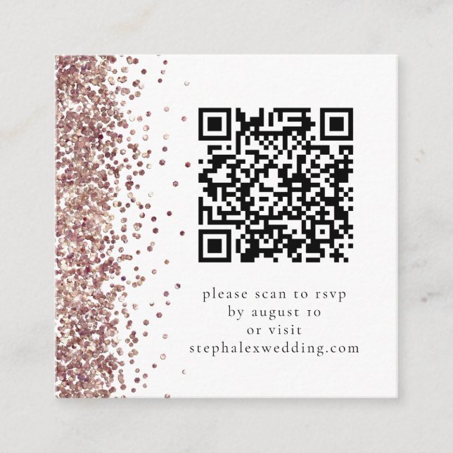 Rose Gold Glitzer QR Code UAWG Wedding Begleitkarte (Vorderseite)