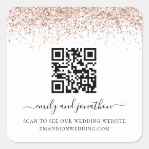 Rose Gold Glitzer QR Code Wedding Website Quadratischer Aufkleber