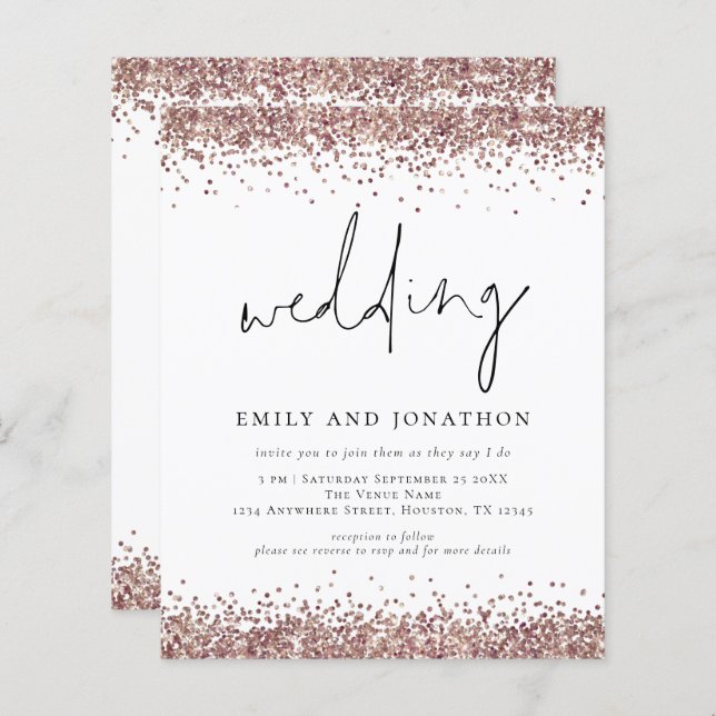 Rose Gold Glitzer QR Informelle Hochzeit (Vorne/Hinten)