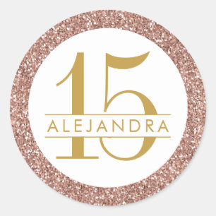 Rose Gold Glitzer Quince Años Gefallen Sticker-Lab Runder Aufkleber