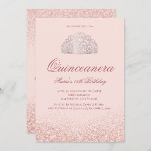 Rose Gold Glitzer Quinceanera Einladungen