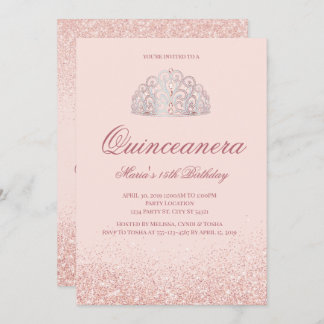 Rose Gold Glitzer Quinceanera Einladungen
