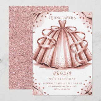 Rose Gold Glitzer Quinceñera Einladung