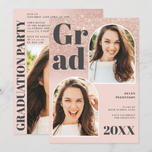 Rose Gold Glitzer Rosa 3 Foto Abschluss Einladung