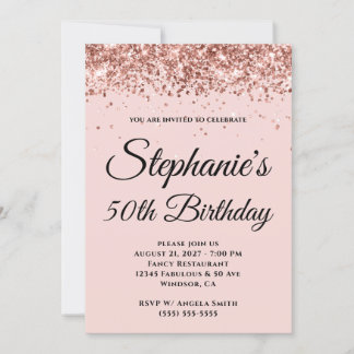 Rose Gold Glitzer Rosa 50. Geburtstag Einladung