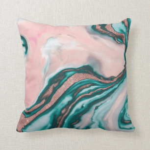 Rose Gold Glitzer Rosa Aquamariner Wirbel lackiert Kissen