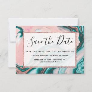 Rose Gold Glitzer Rosa Aquamariner Wirbel lackiert Save The Date