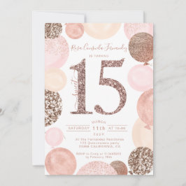 Rose Gold Glitzer Rosa Ballons Quinceanera Foto Einladung