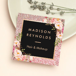 Rose Gold Glitzer Rosa Blumenbeauty Salon Quadratische Visitenkarte