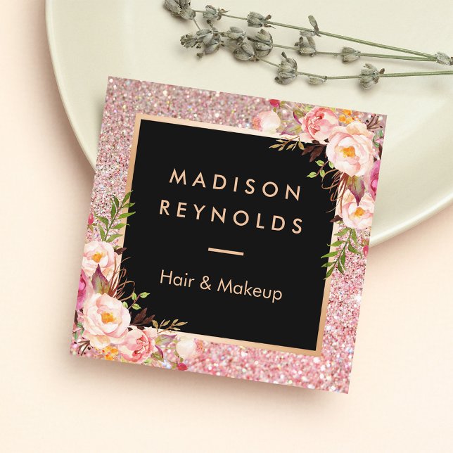 Rose Gold Glitzer Rosa Blumenbeauty Salon Quadratische Visitenkarte (Von Creator hochgeladen)