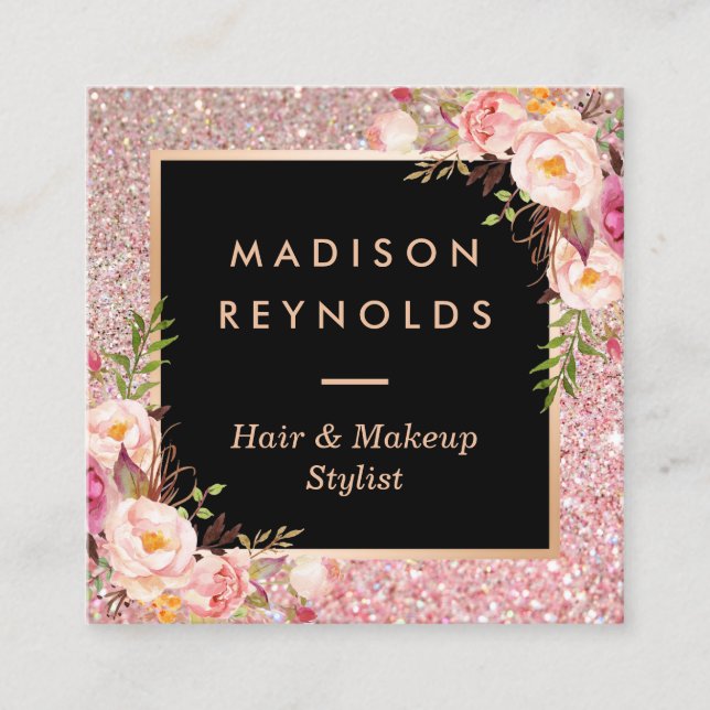 Rose Gold Glitzer Rosa Blumensalon Ernennung Terminkarte (Vorderseite)