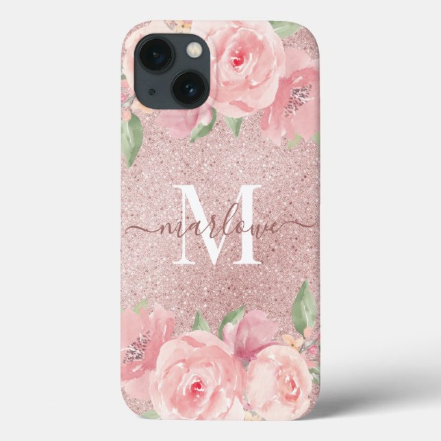 Rose Gold Glitzer Rosa Blütenrosa Case-Mate iPhone Hülle (Rückseite)
