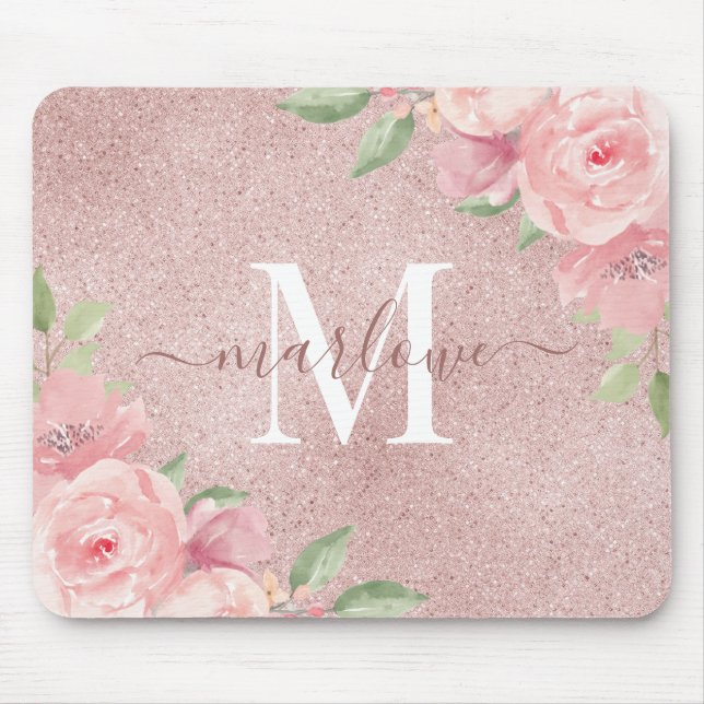 Rose Gold Glitzer Rosa Blütenrosa Mousepad (Vorne)
