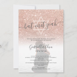 Rose Gold Glitzer Rosa Fledermaus Mitzvah Foto Einladung