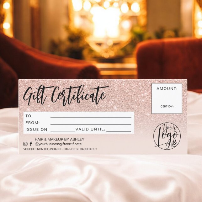 Rose Gold Glitzer Rosa Geschenkgutschein (Rose gold glitter pink chic gift certificate logo)