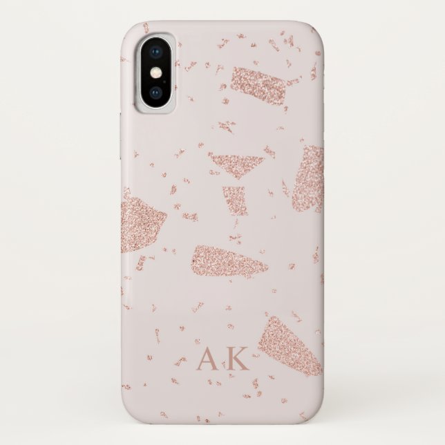 Rose Gold Glitzer Rosa Initialen Personalisiert Case-Mate iPhone Hülle (Rückseite)