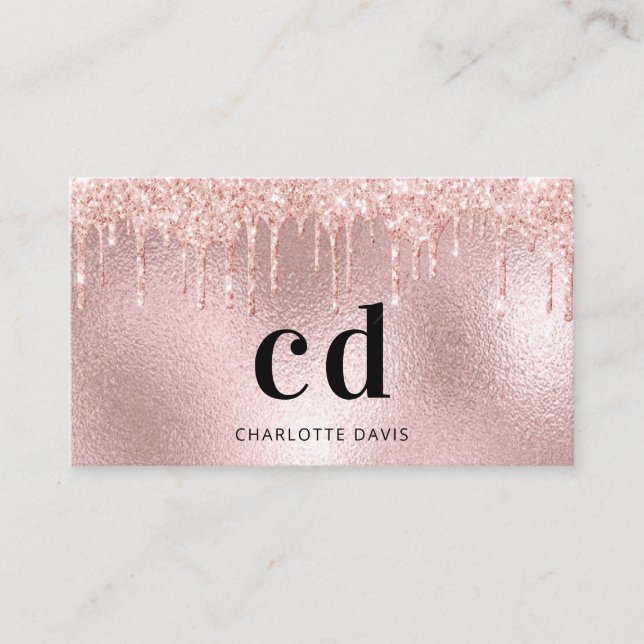Rose Gold Glitzer Rosa Metallische Monogramm Visitenkarte (Vorderseite)