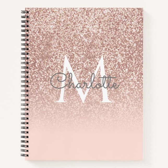 Rose Gold Glitzer Rosa Monogramm Chic Notizbuch (Vorderseite)