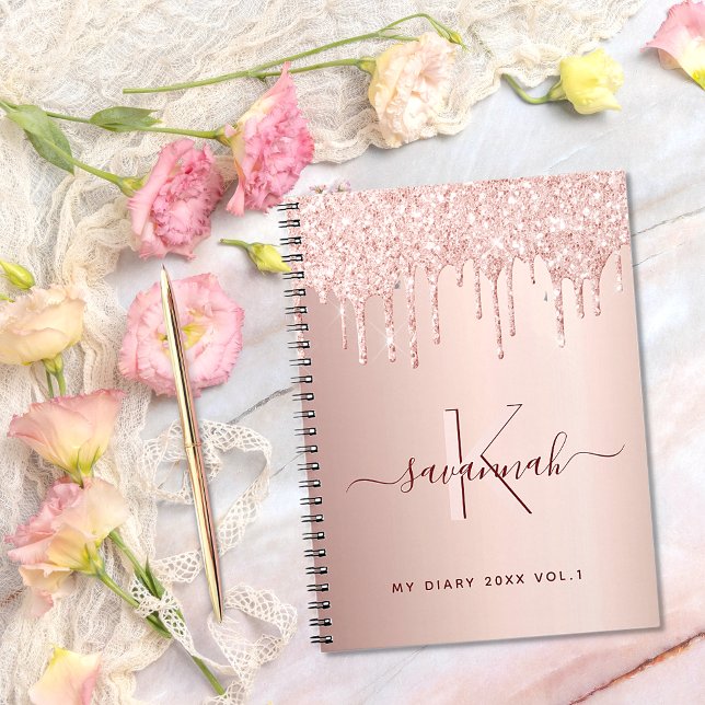 Rose Gold Glitzer Rosa Monogramm Drehbuch Tagebuch (Von Creator hochgeladen)