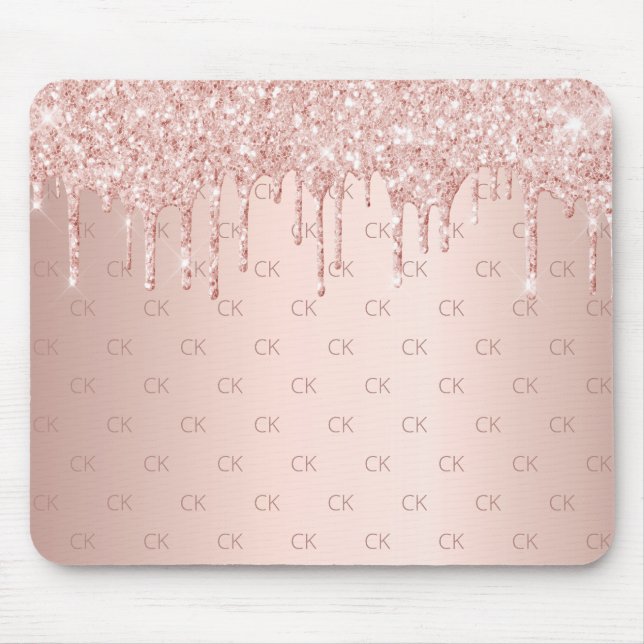 Rose Gold Glitzer rosa Monogramm funkeln luxuriös Mousepad (Vorne)