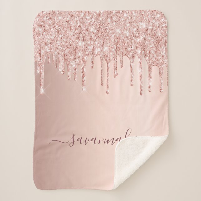 Rose Gold Glitzer Rosa Monogramm Funkeln Sherpadecke (Vorderseite)