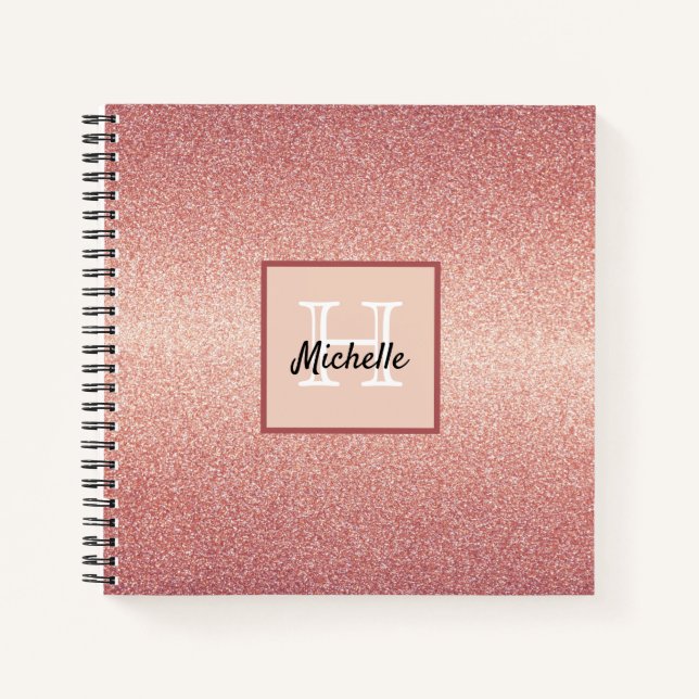 Rose Gold Glitzer rosa Monogramm Notizbuch (Vorderseite)