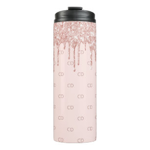 Rose Gold Glitzer Rosa Monogramm Thermosbecher