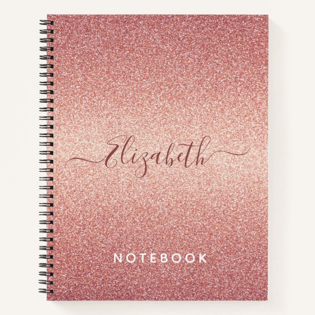 Rose Gold Glitzer Rosa Namensschrift Notizbuch (Vorderseite)