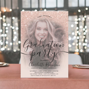 Rose Gold Glitzer Rosa ombre 3 Fotos Abschluss Einladung