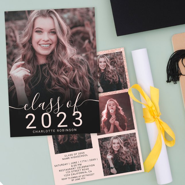 Rose Gold Glitzer Rosa ombre 5 Fotos Abschluss Einladung (Von Creator hochgeladen)