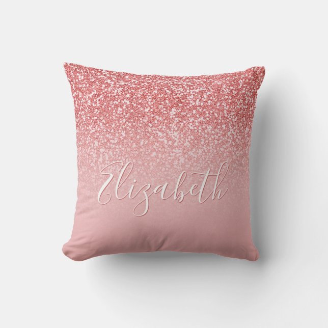 Rose Gold Glitzer Rosa Ombre Name Kissen (Vorderseite)