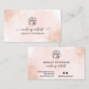 Rose Gold Glitzer Rosa Pinselstrich Logo-Make-up Visitenkarte