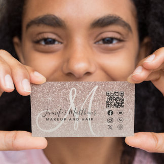 Rose Gold Glitzer Rosa QR Code Makeup Haar Visitenkarte