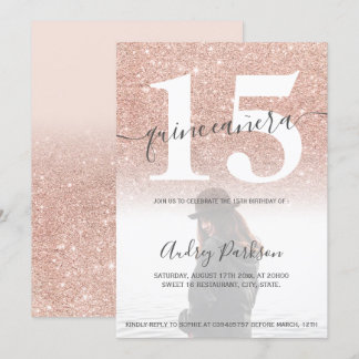 Rose Gold Glitzer Rosa Quinceanera Foto Einladung