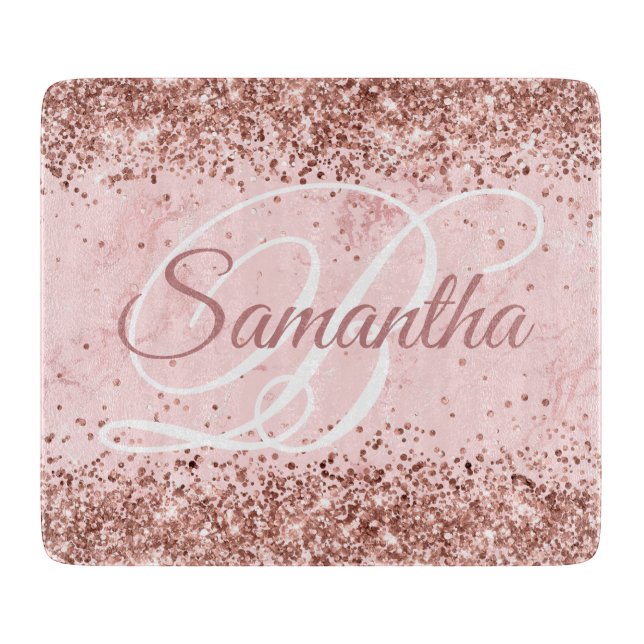 Rose Gold Glitzer Rosa Rosa Marmor Extravagantes M Schneidebrett (Vorderseite)