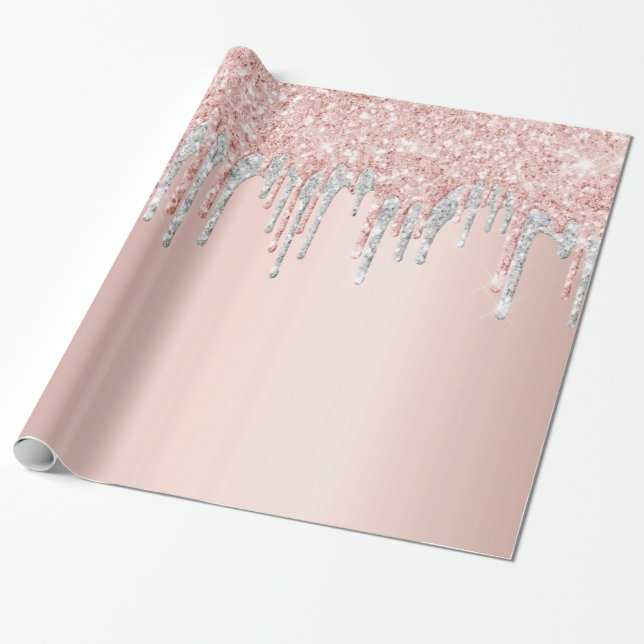 Rose Gold Glitzer Rosa Silberfunkel Weihnachten Geschenkpapier (Ungerollt)