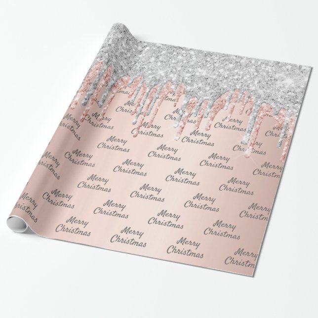 Rose Gold Glitzer Rosa Silberfunkel Weihnachten Geschenkpapier (Ungerollt)