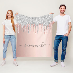 Rose Gold Glitzer Rosa Silbermonogramm Funkeln Fleecedecke