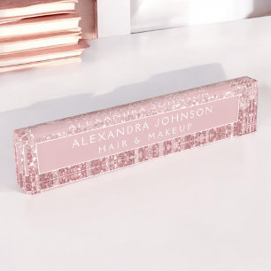 Rose Gold Glitzer Rosa Sparkle Haartrockner Namensplakette